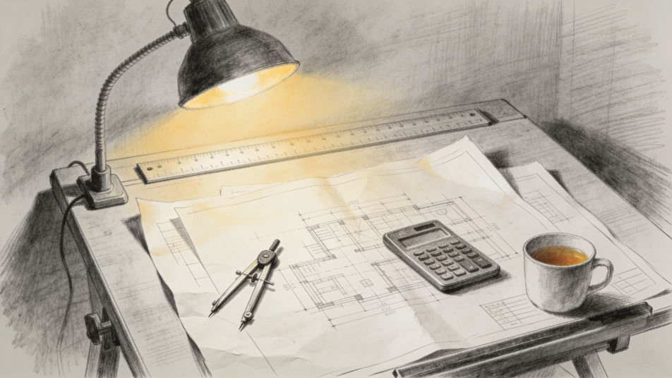 Drafting table at night