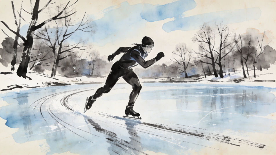 Ice skater on a frozen pond