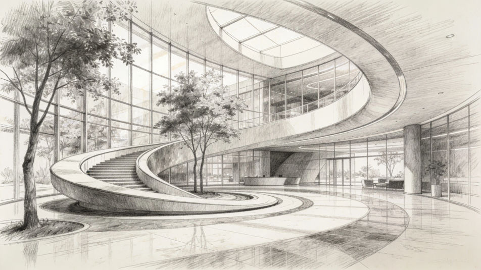 The glass lobby