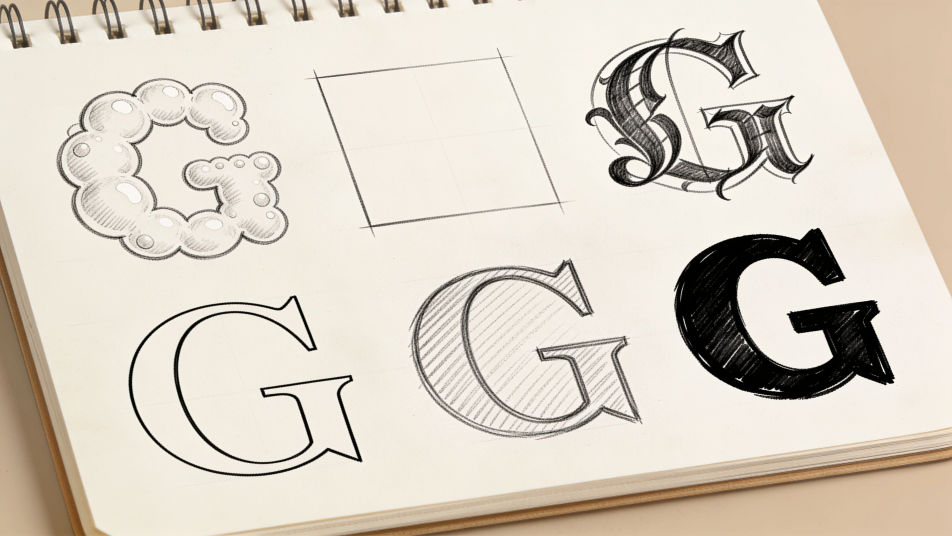 Letter G on a sketchbook page