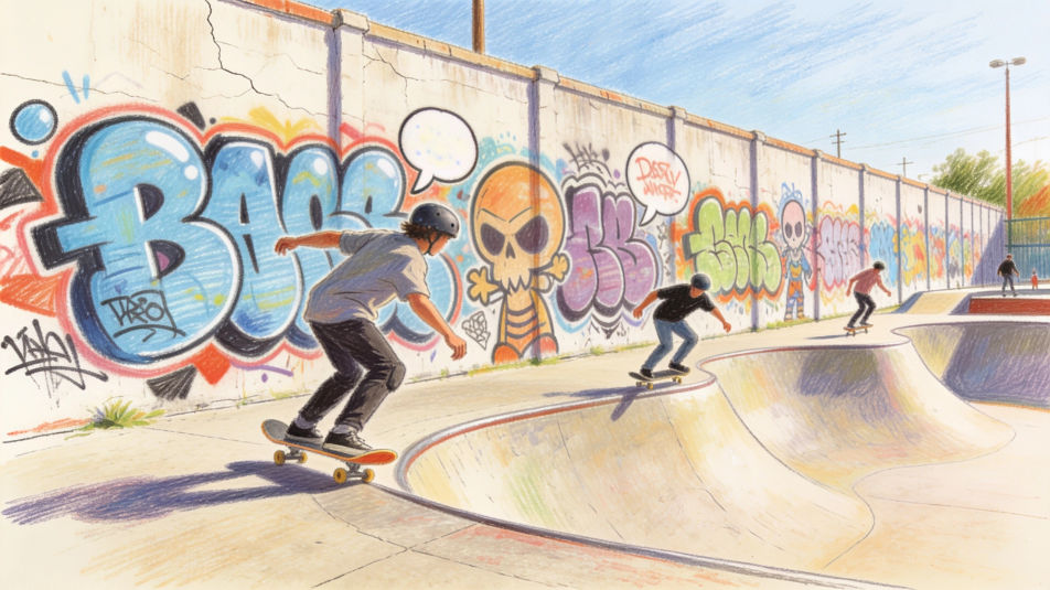 Legal graffiti wall at a skate park