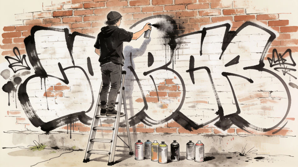 Artist painting a mural