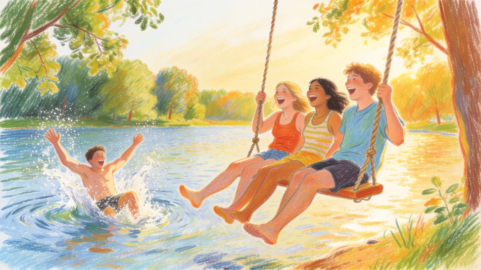 Friends on a summer swing