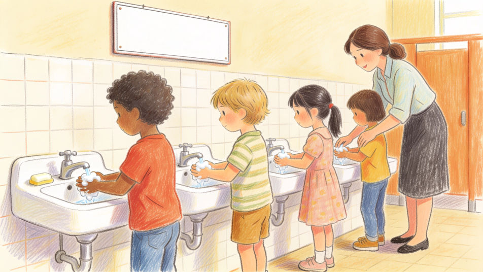 School handwashing line