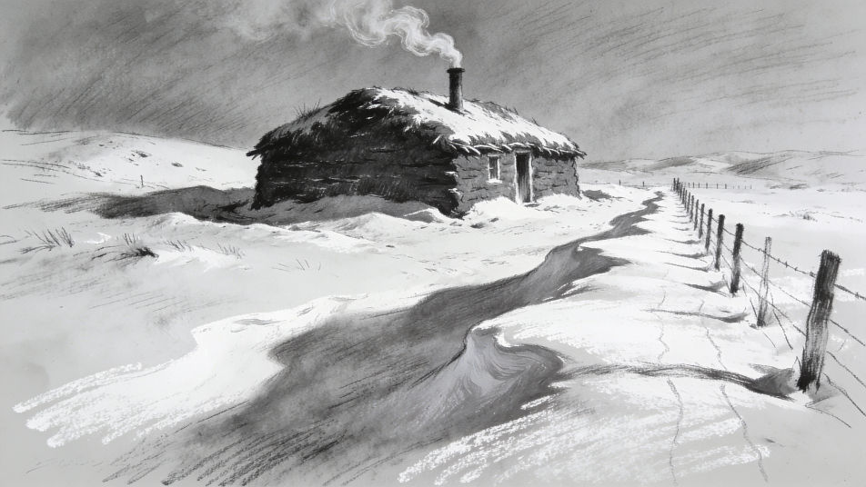 Prairie homestead in winter