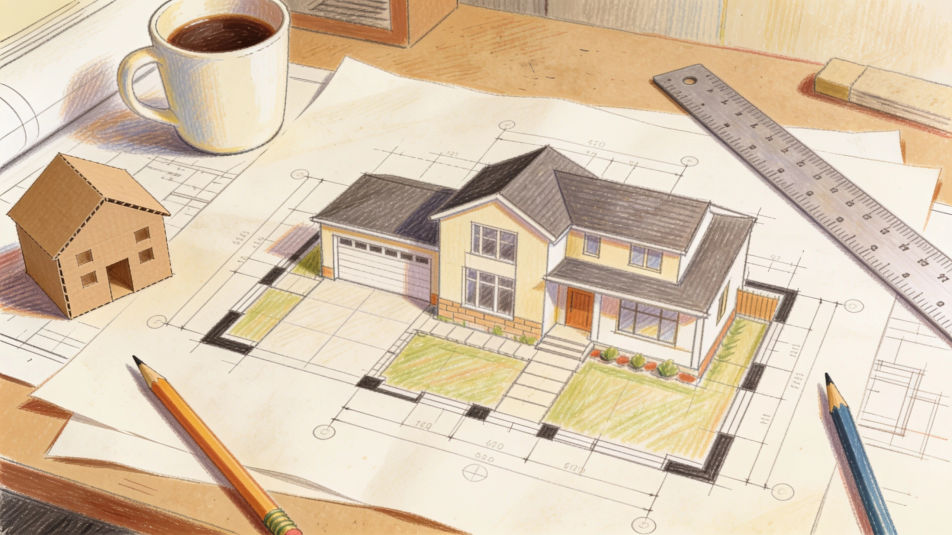 Architect desk with plans