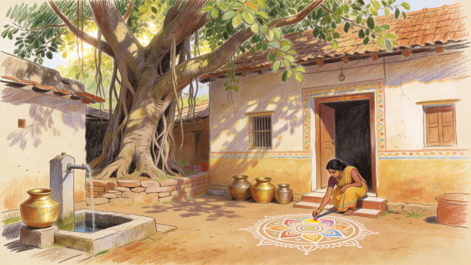 Village courtyard morning