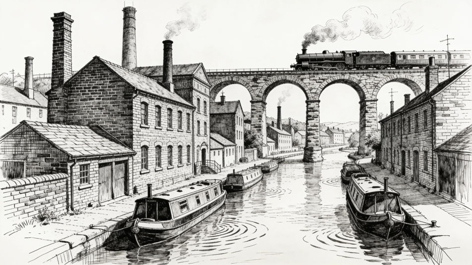Mill town by the canal
