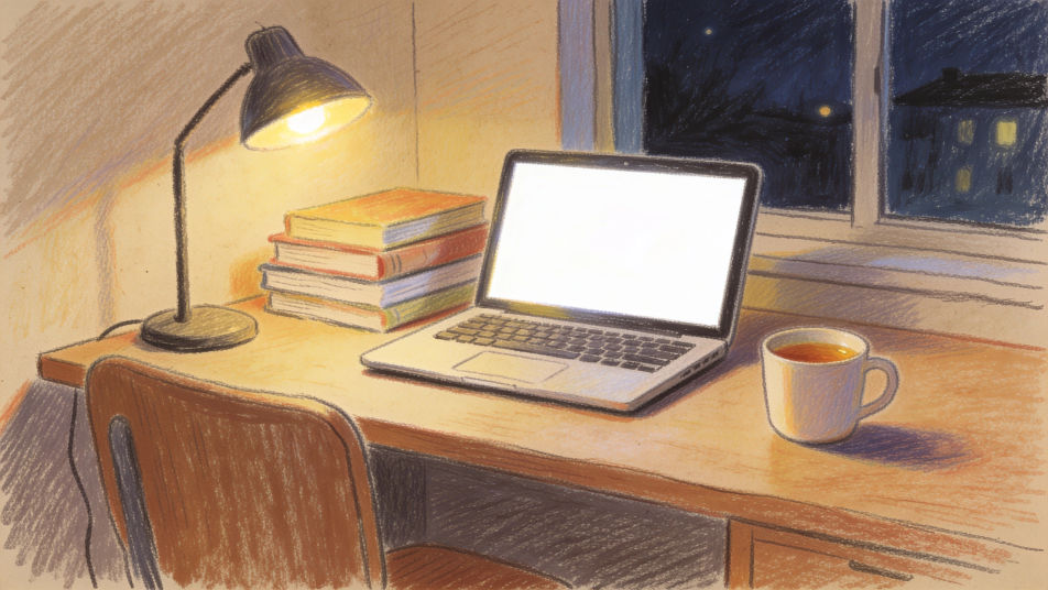 Student desk at night