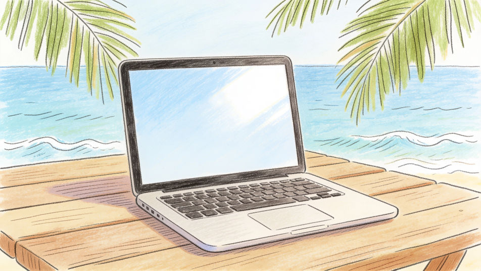 Laptop by the beach