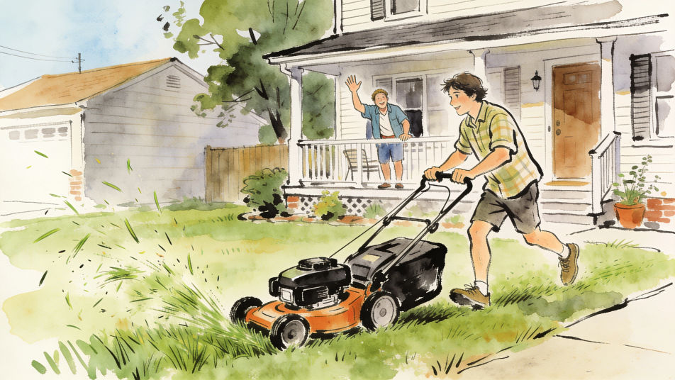 Mowing the lawn on a Saturday