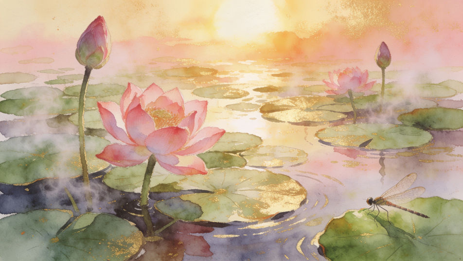 Lotus pond at sunrise