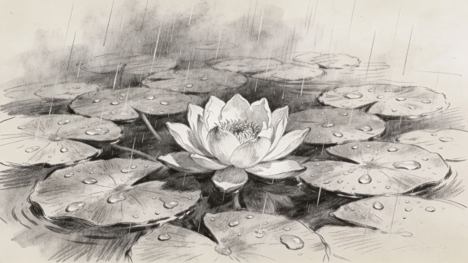 Rain on lotus leaves