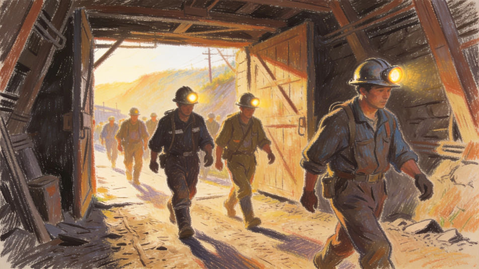 Miners at shift change