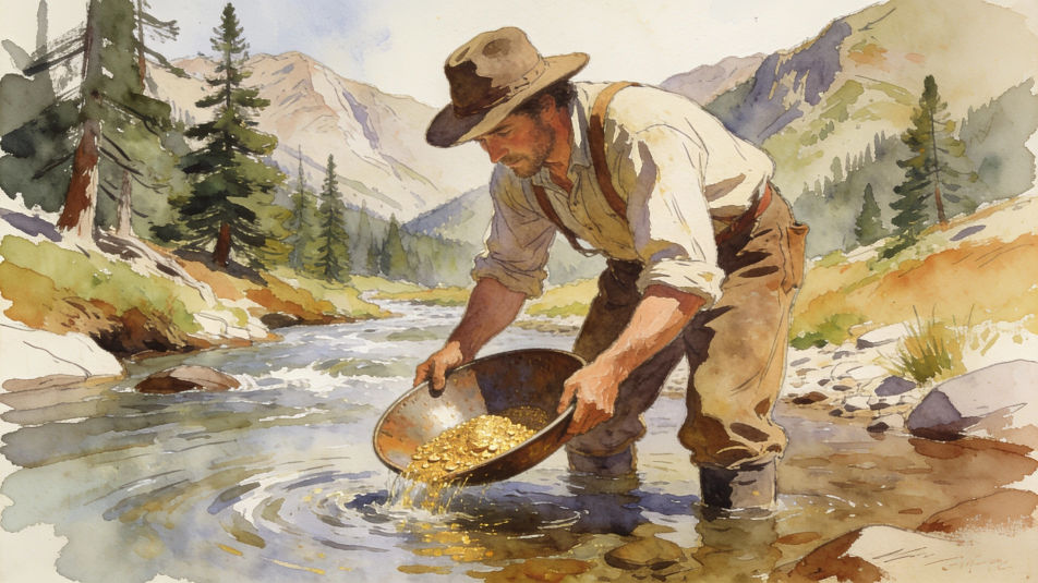 Gold panning at a stream