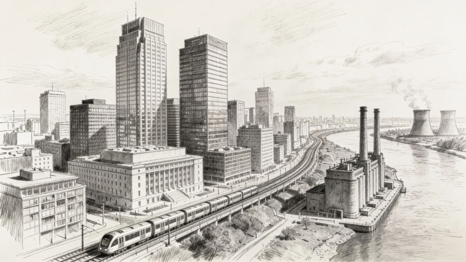 Mixed economy city skyline