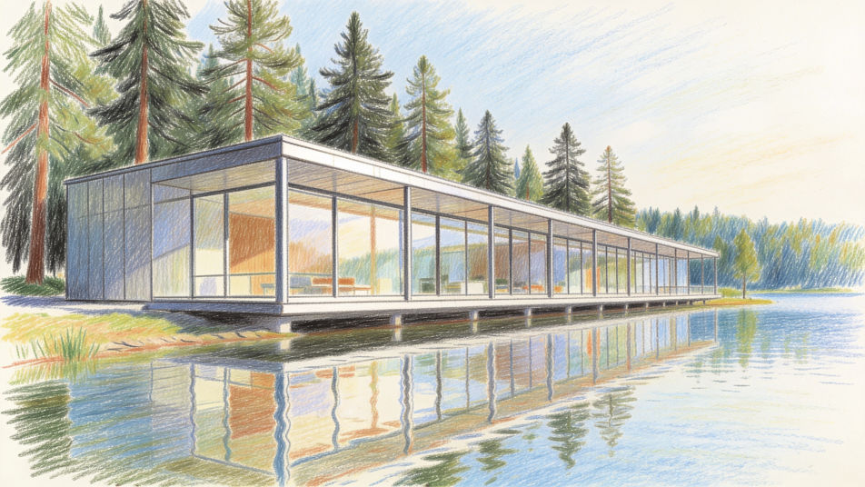 Lakefront glass house