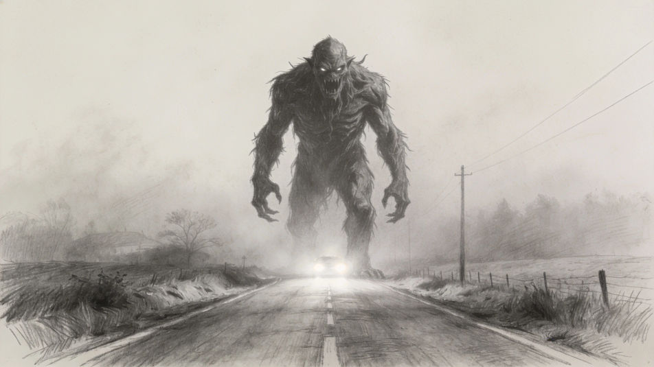 Monster in the fog road