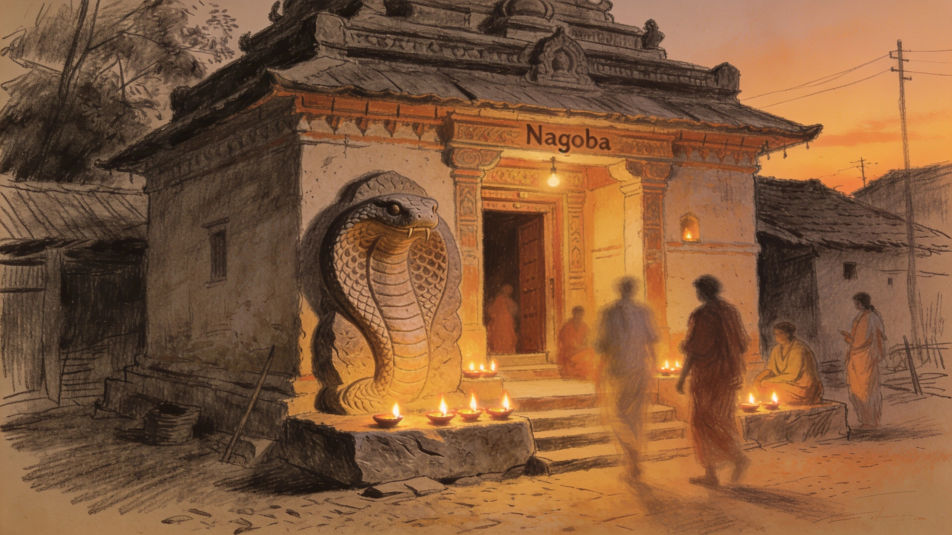 Temple of Nagoba at dusk