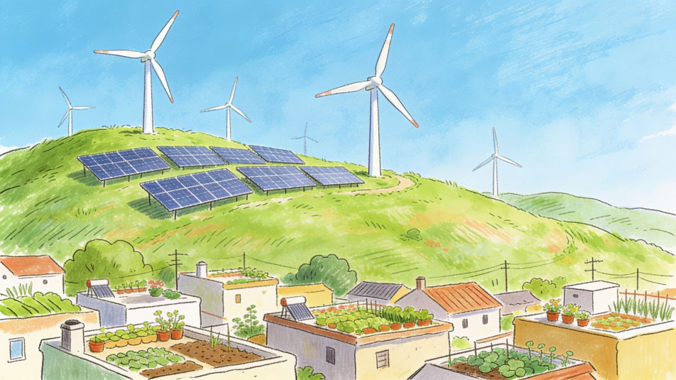 Wind and solar hillside