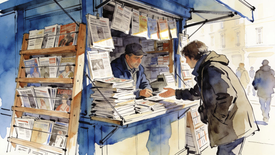 Corner newsstand in the morning