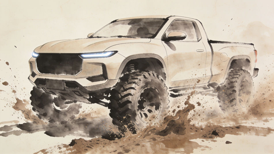 Lifted truck through mud