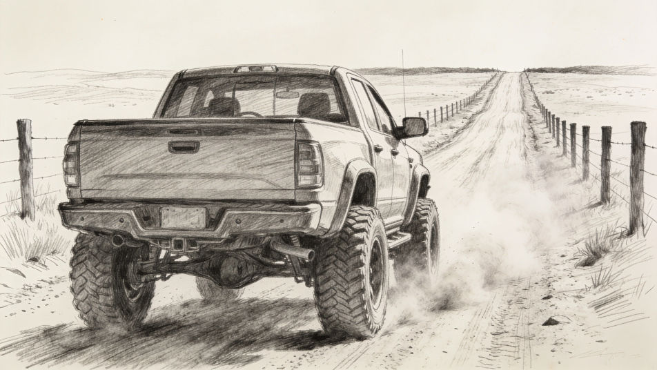 Lifted truck on a dirt road