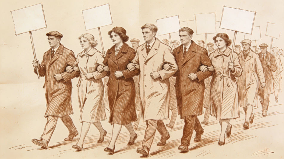Historic march in sepia