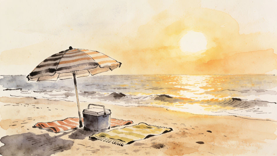 Beach picnic at sunset