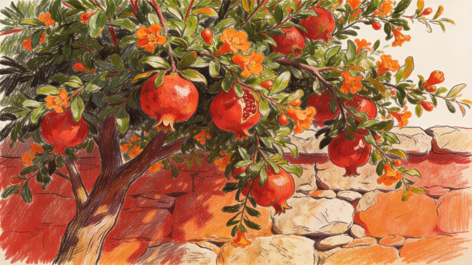 Pomegranate tree in fruit