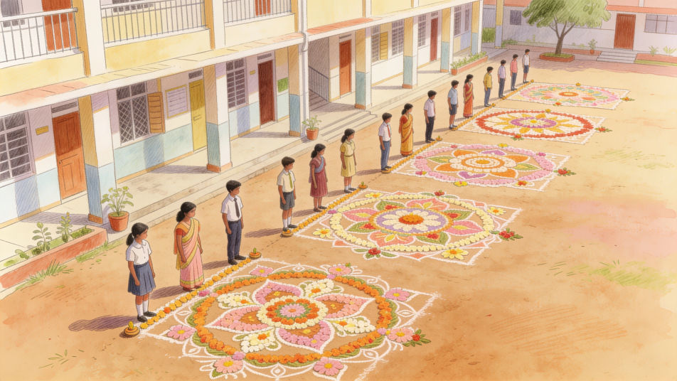 Pookalam contest in a courtyard