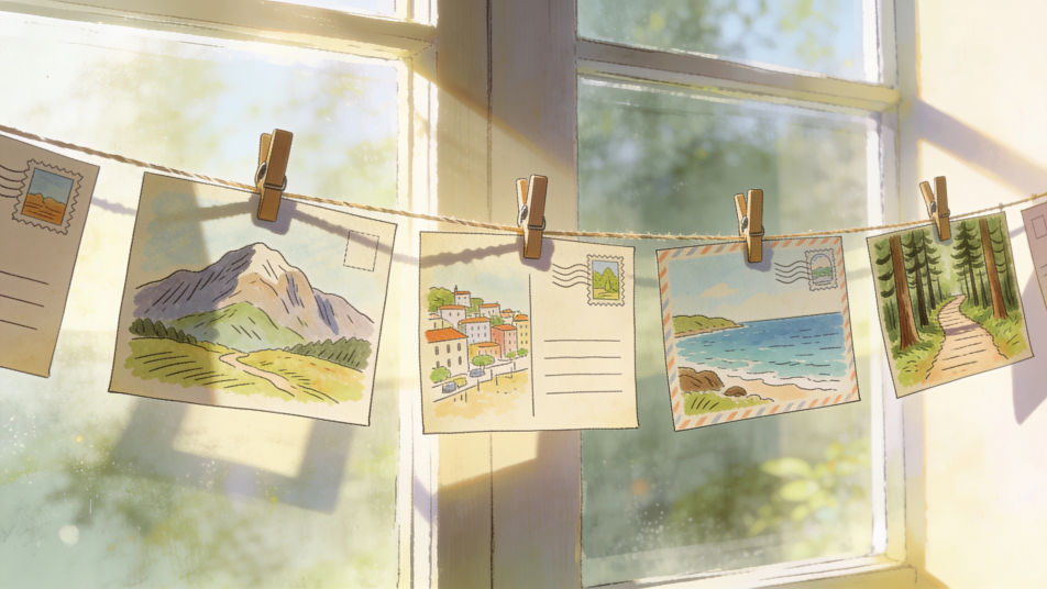 Postcards on a string