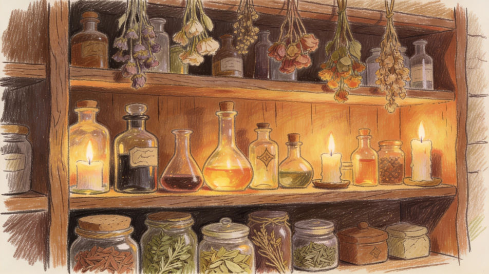 Apothecary potion shelf