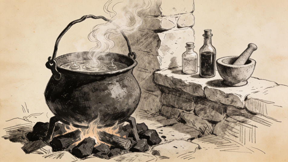 Bubbling potion cauldron