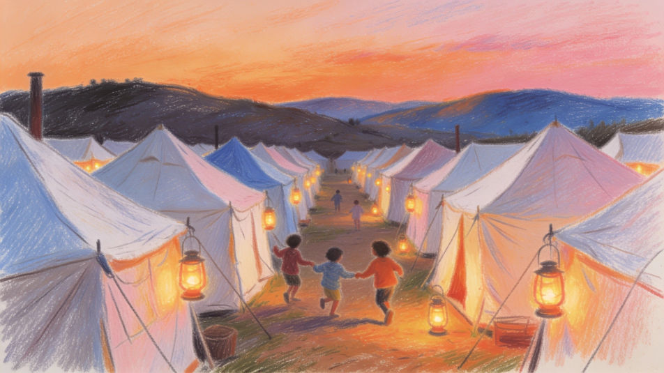 Shelter camp at dusk