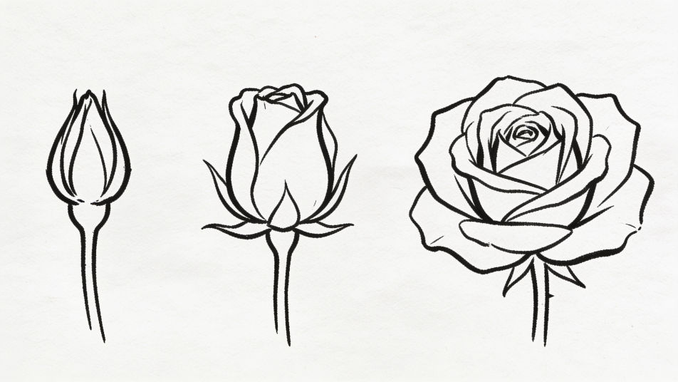 Three rose sizes in a row