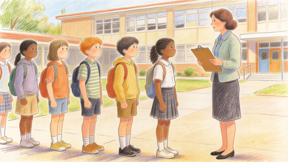Fire drill in the schoolyard