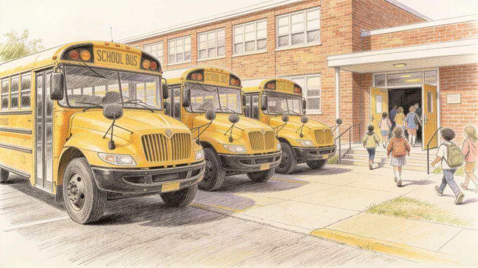 School buses outside school