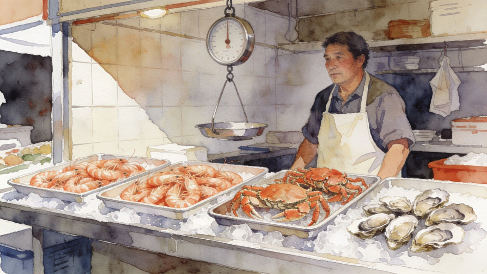 Seafood market stall