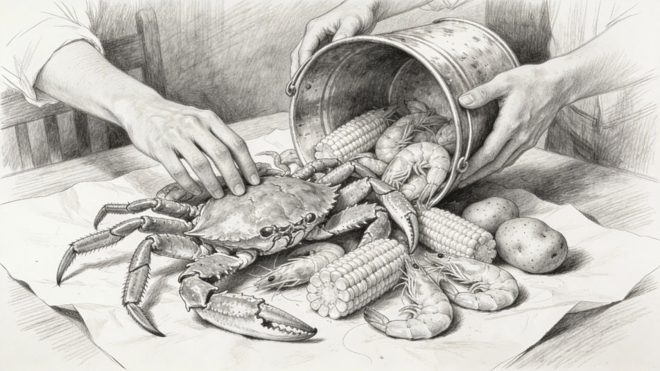Seafood boil on a table