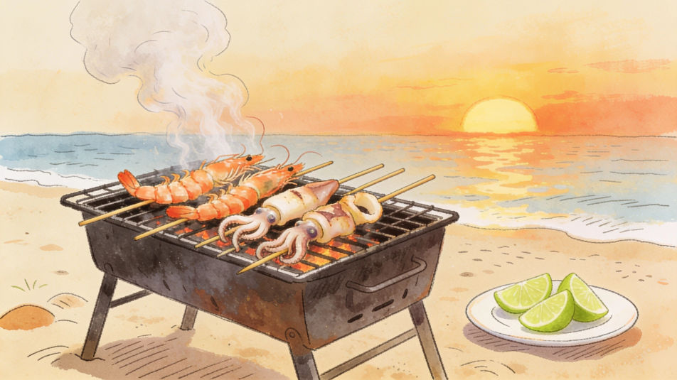 Grilled seafood skewers