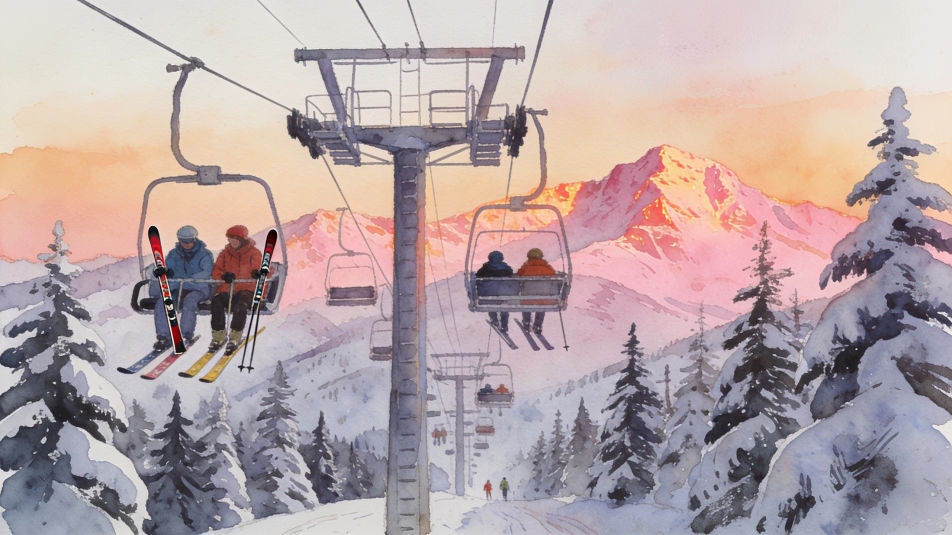 Chairlift over pines
