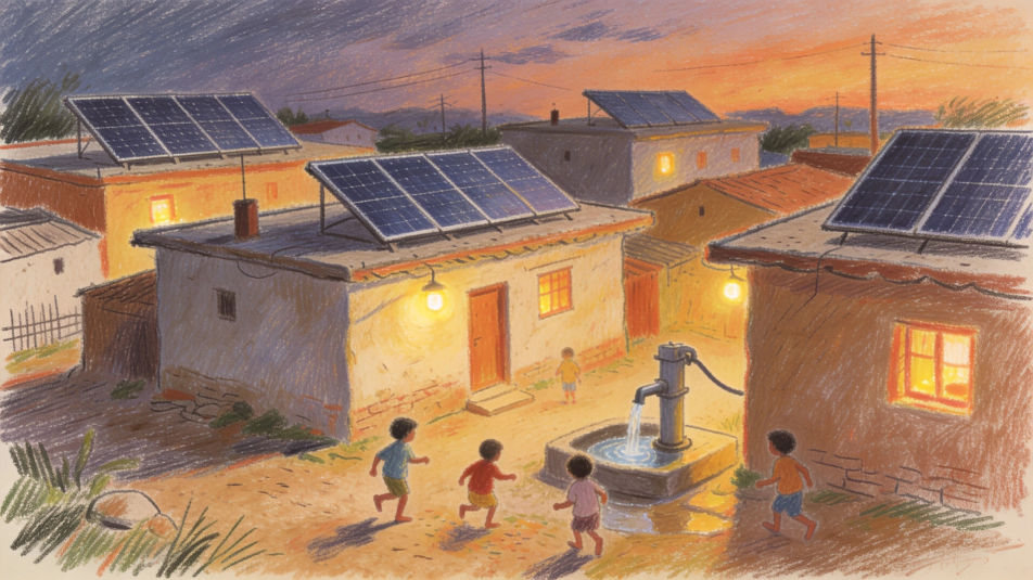 Solar panels in a village