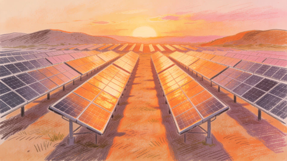 Solar farm at sunrise