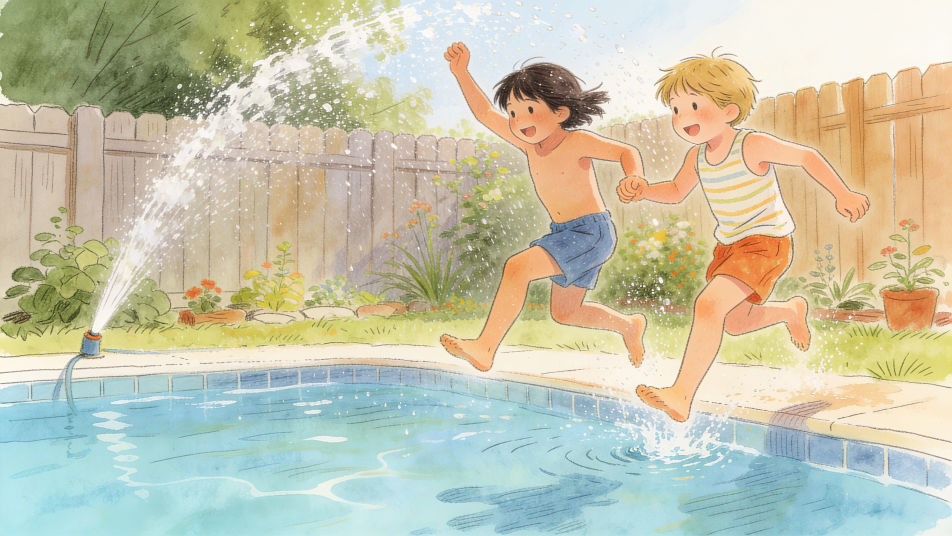 Summer street with a pool