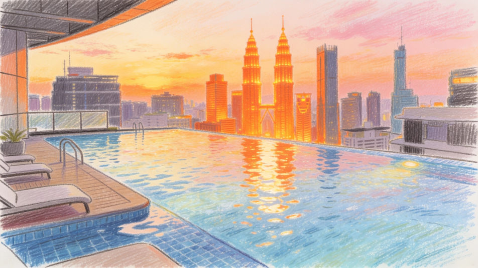 Rooftop pool at sunset