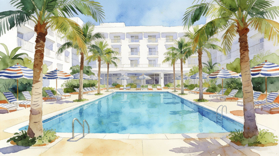 Hotel pool with palms