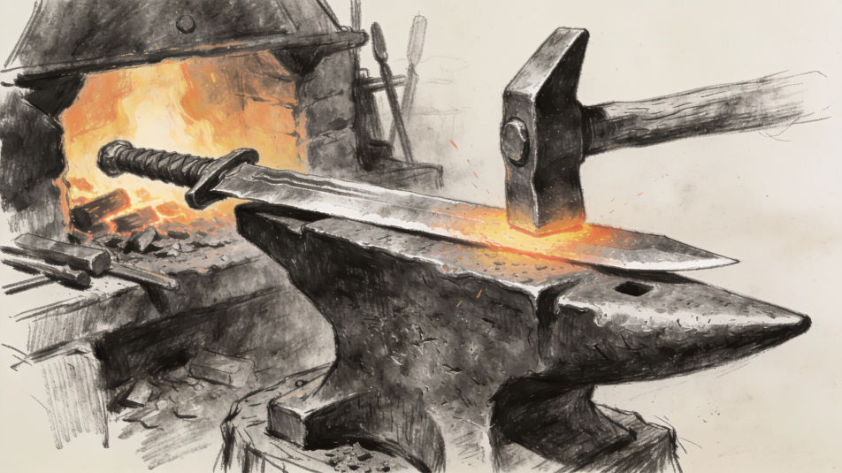 Blacksmith forge with a sword