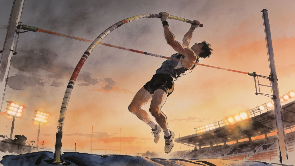 Pole vault at dusk