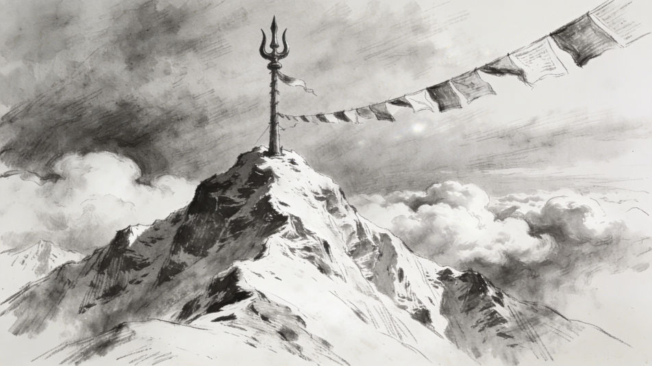 Trishul on a mountain peak